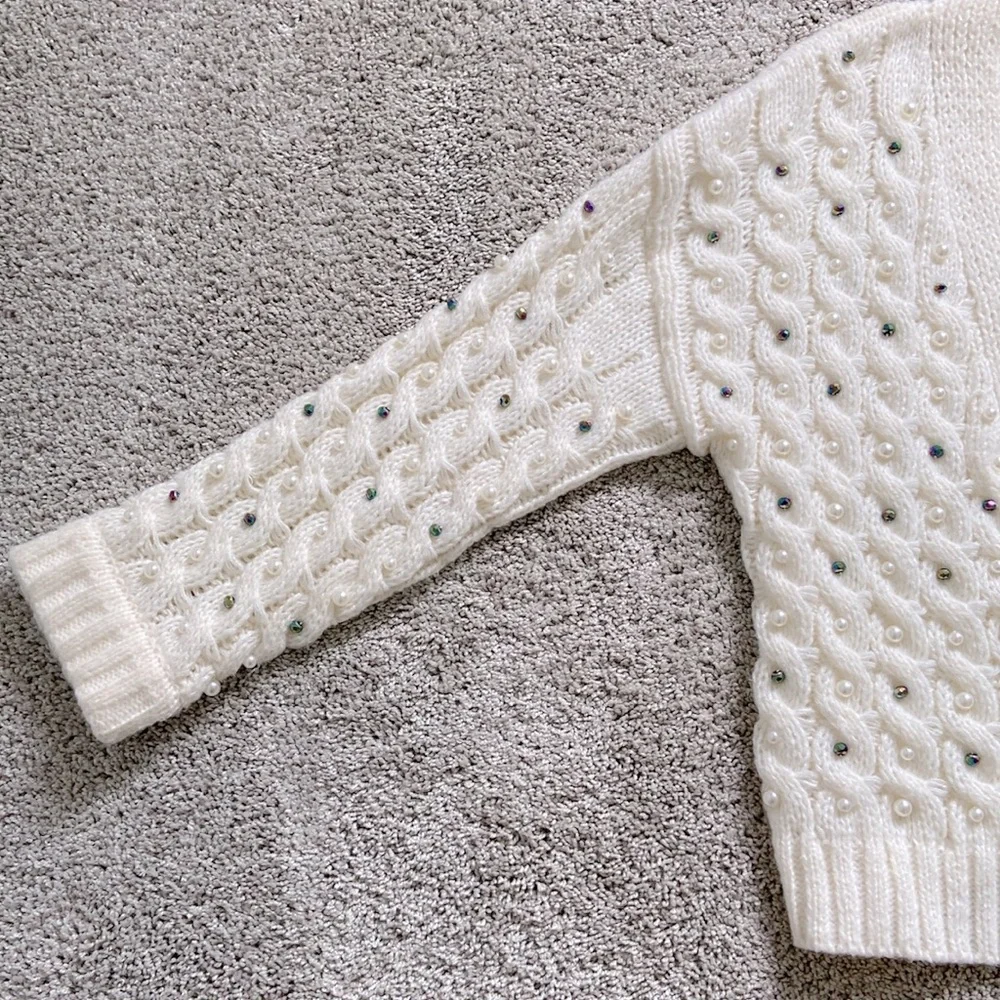eesome • Ivory Chunky Knit Embellished Cardigan
